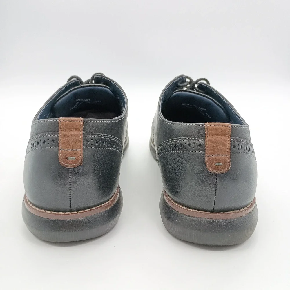 Johnston & Murphy Mens 10M Black Leather Derby‎ Dress Shoes Plain Toe Lace Up